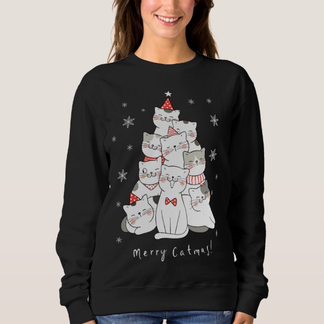 Merry Catmas Christmas Tree Winter Cats Santa Cat  Sweatshirt (Front)