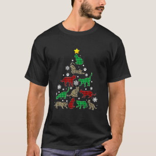 Merry Catmas Christmas Xmas Tree Leopard Plaid Cat T-Shirt