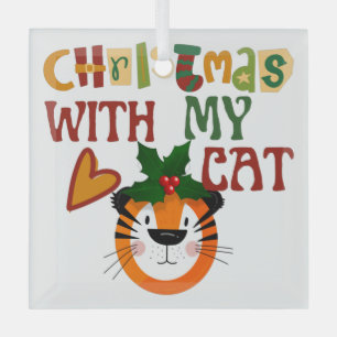 MERRY CATMAS, Cute Cat Christmas Gift, X-mas cat Glass Tree Decoration