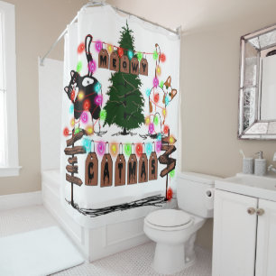 MERRY CATMAS, Cute Cat Christmas Gift, X-mas Cat Shower Curtain