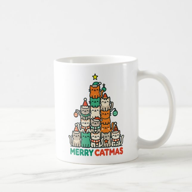 Merry Catmas Cute Cat Christmas Tree Holiday Coffee Mug (Right)