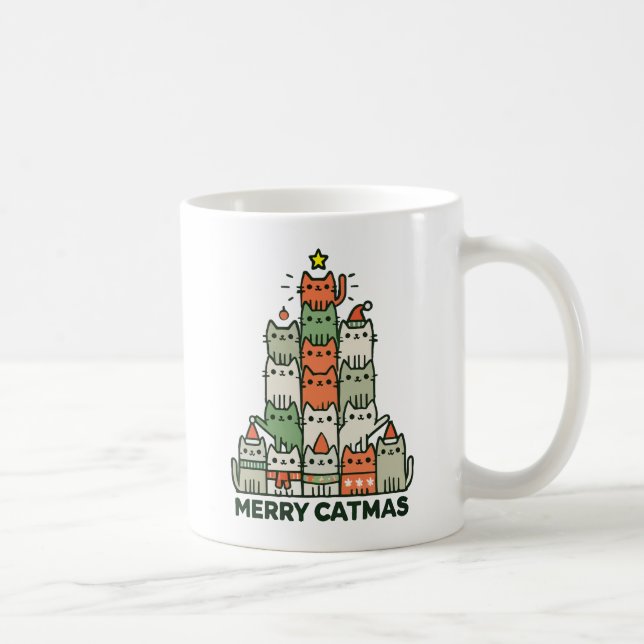 Merry Catmas Cute Cat Christmas Tree Holiday Coffee Mug (Right)
