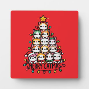 Merry Catmas Cute Cat Christmas Tree Holiday Plaque