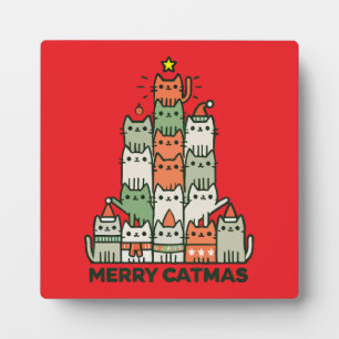 Merry Catmas Cute Cat Christmas Tree Holiday Plaque