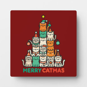 Merry Catmas Cute Cat Christmas Tree Holiday Plaque