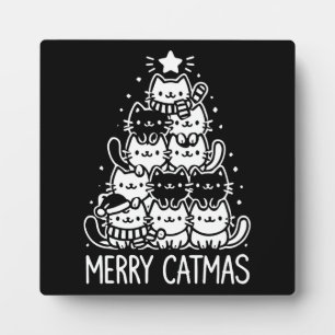 Merry Catmas Cute Cat Christmas Tree Holiday Plaque