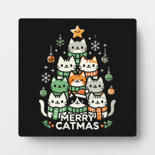 Merry Catmas Cute Cat Christmas Tree Holiday Plaque
