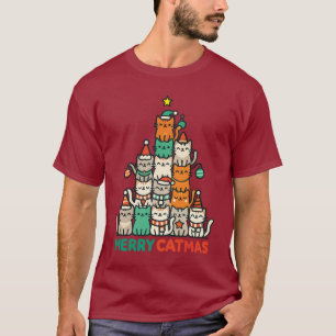 Merry Catmas Cute Cat Christmas Tree Holiday T-Shirt