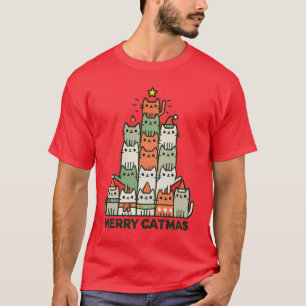 Merry Catmas Cute Cat Christmas Tree Holiday T-Shirt