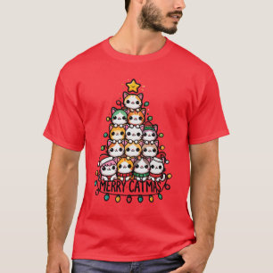 Merry Catmas Cute Cat Christmas Tree Holiday T-Shirt