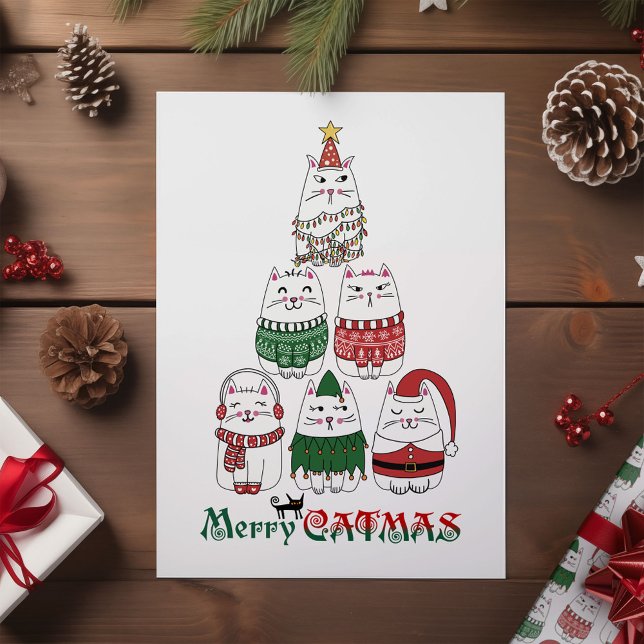 Merry Catmas Cute Funny Meowy Christmas  Holiday Card (Creator Uploaded)