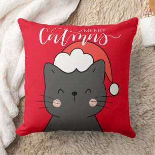 Merry Catmas Cute Santa Cat Christmas Cushion