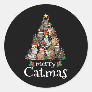 Merry Catmas Fun Cat Mum Cat Dad Christmas Cat  Classic Round Sticker