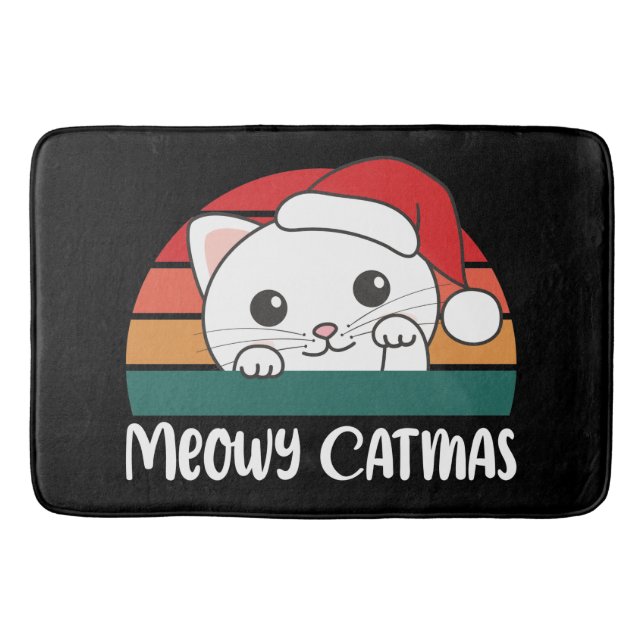 Merry Catmas Funny Cat Christmas Pun Bath Mat (Front)