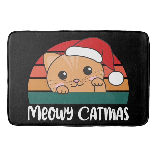 Merry Catmas Funny Cat Christmas Pun Bath Mat (Front)