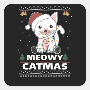 Merry Catmas Funny Cat Christmas Pun cats Square Sticker