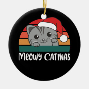 Merry Catmas Funny Cat Christmas Pun Ceramic Ornam Ornament