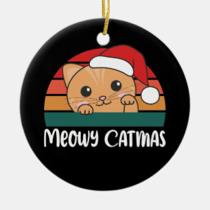Merry Catmas Funny Cat Christmas Pun Ceramic Ornam Ornament