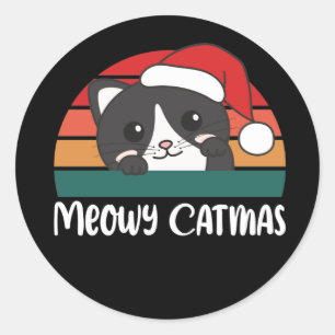 Merry Catmas Funny Cat Christmas Pun Classic Round Sticker