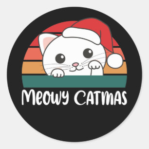 Merry Catmas Funny Cat Christmas Pun Classic Round Sticker