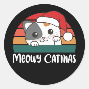 Merry Catmas Funny Cat Christmas Pun Classic Round Sticker