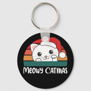 Merry Catmas Funny Cat Christmas Pun Keychain
