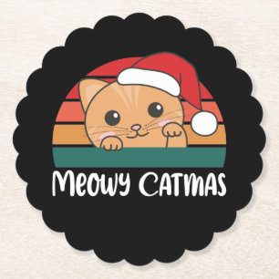 Merry Catmas Funny Cat Christmas Pun Paper Coaster
