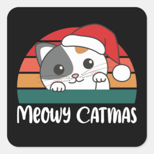 Merry Catmas Funny Cat Christmas Pun Square Sticke Sticker