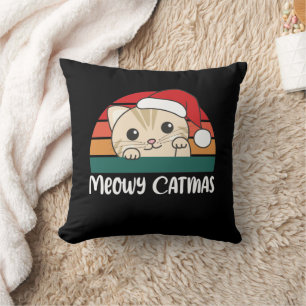 Merry Catmas Funny Cat Christmas Pun Throw Pillow