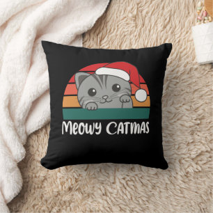 Merry Catmas Funny Cat Christmas Pun Throw Pillow