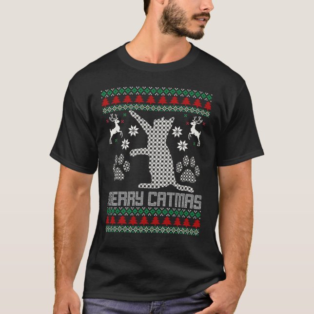 Merry Catmas Funny Cat Christmas Ugly Sweater Men  (Front)