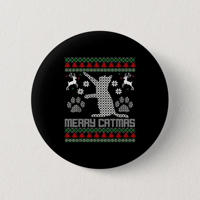 Merry Catmas Funny Cat Christmas Ugly Sweater Men  6 Cm Round Badge (Front)