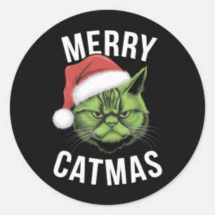 Merry Catmas Funny Cat Lovers Christmas Classic Round Sticker