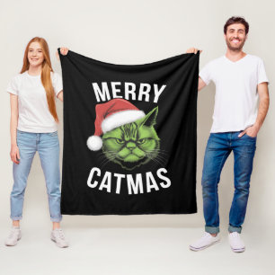 Merry Catmas Funny Cat Lovers Christmas Fleece Blanket
