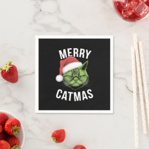Merry Catmas Funny Cat Lovers Christmas  Napkin