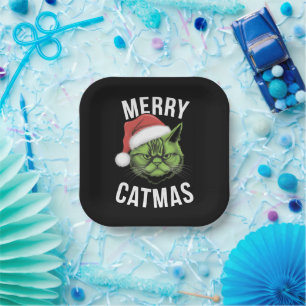 Merry Catmas Funny Cat Lovers Christmas Paper Plate