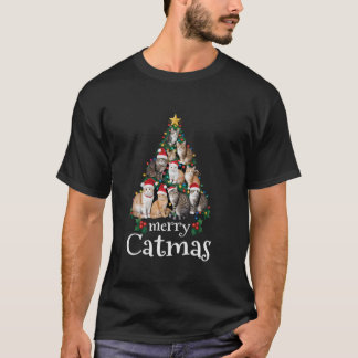Merry Catmas Funny Cat Mum Cat Dad Christmas Tree T-Shirt