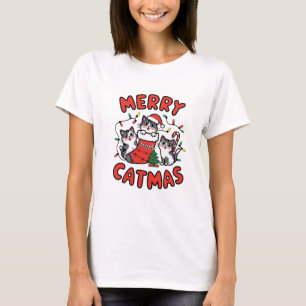 Merry Catmas Funny Cat Mum Christmas Tree cute Cat T-Shirt