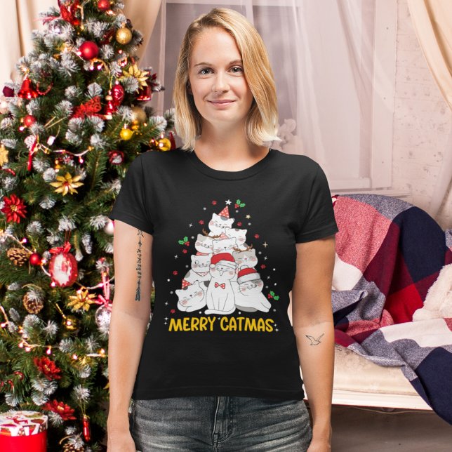 Merry Catmas Funny Cats Christmas Tree T-Shirt (Creator Uploaded)