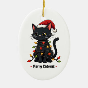 Merry Catmas Funny Christmas Feline Cat Lover Ceramic Ornament