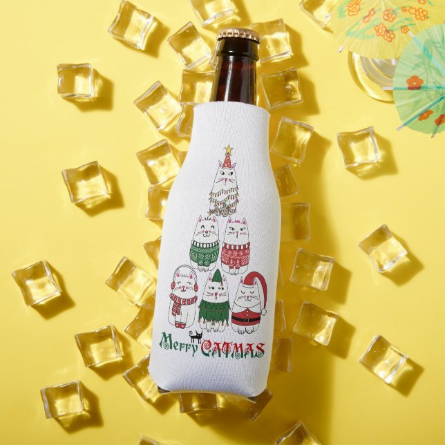 Merry Catmas Funny Christmas Kitten Bottle Cooler (In Situ Summer)