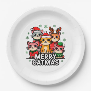Merry Catmas Funny Christmas Paper Plate