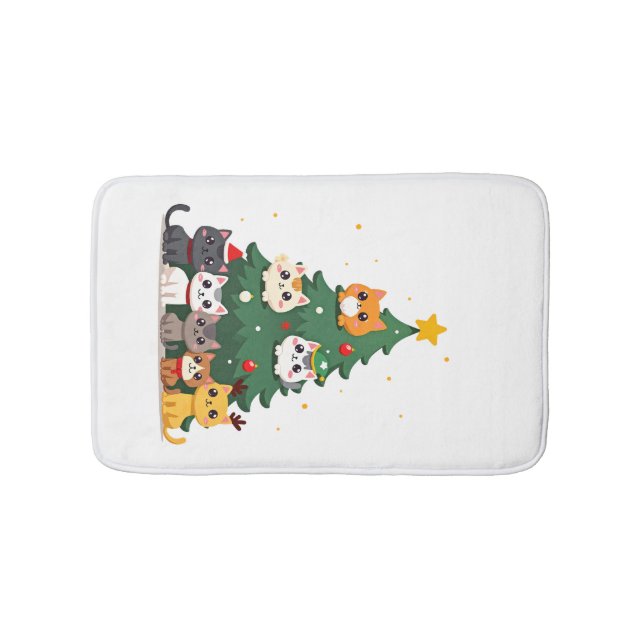 Merry Catmas Funny Christmas Tree, Cats Xmas Meow  Bath Mat (Front)