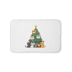 Merry Catmas Funny Christmas Tree, Cats Xmas Meow Bath Mat