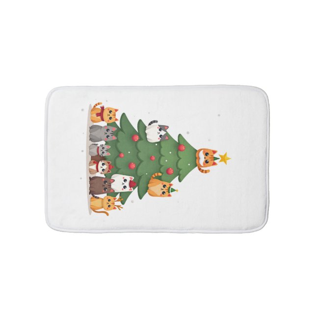 Merry Catmas Funny Christmas Tree, Cats Xmas Meow  Bath Mat (Front)