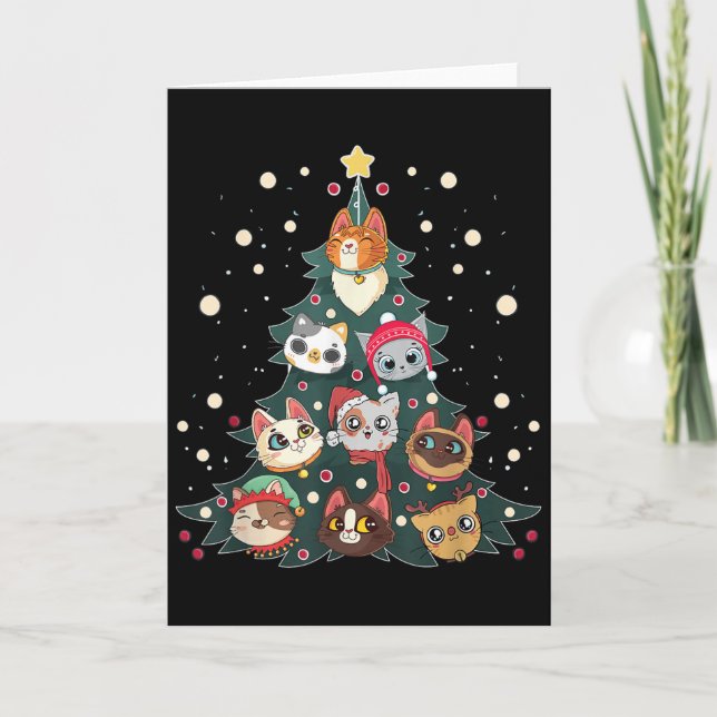 Merry Catmas Funny Christmas Tree, Cats Xmas Meow  Card (Front)