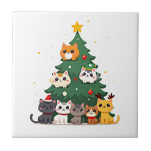 Merry Catmas Funny Christmas Tree, Cats Xmas Meow  Ceramic Tile