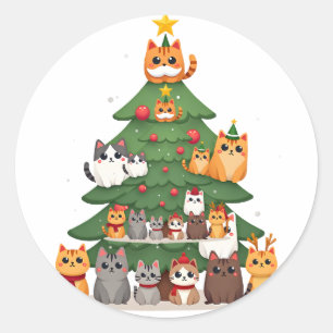 Merry Catmas Funny Christmas Tree, Cats Xmas Meow  Classic Round Sticker