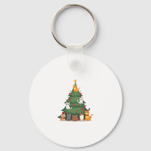 Merry Catmas Funny Christmas Tree, Cats Xmas Meow Key Ring