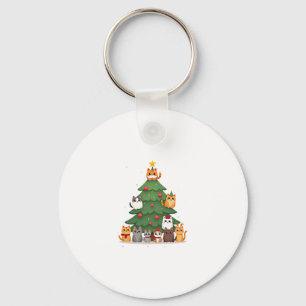 Merry Catmas Funny Christmas Tree, Cats Xmas Meow Key Ring